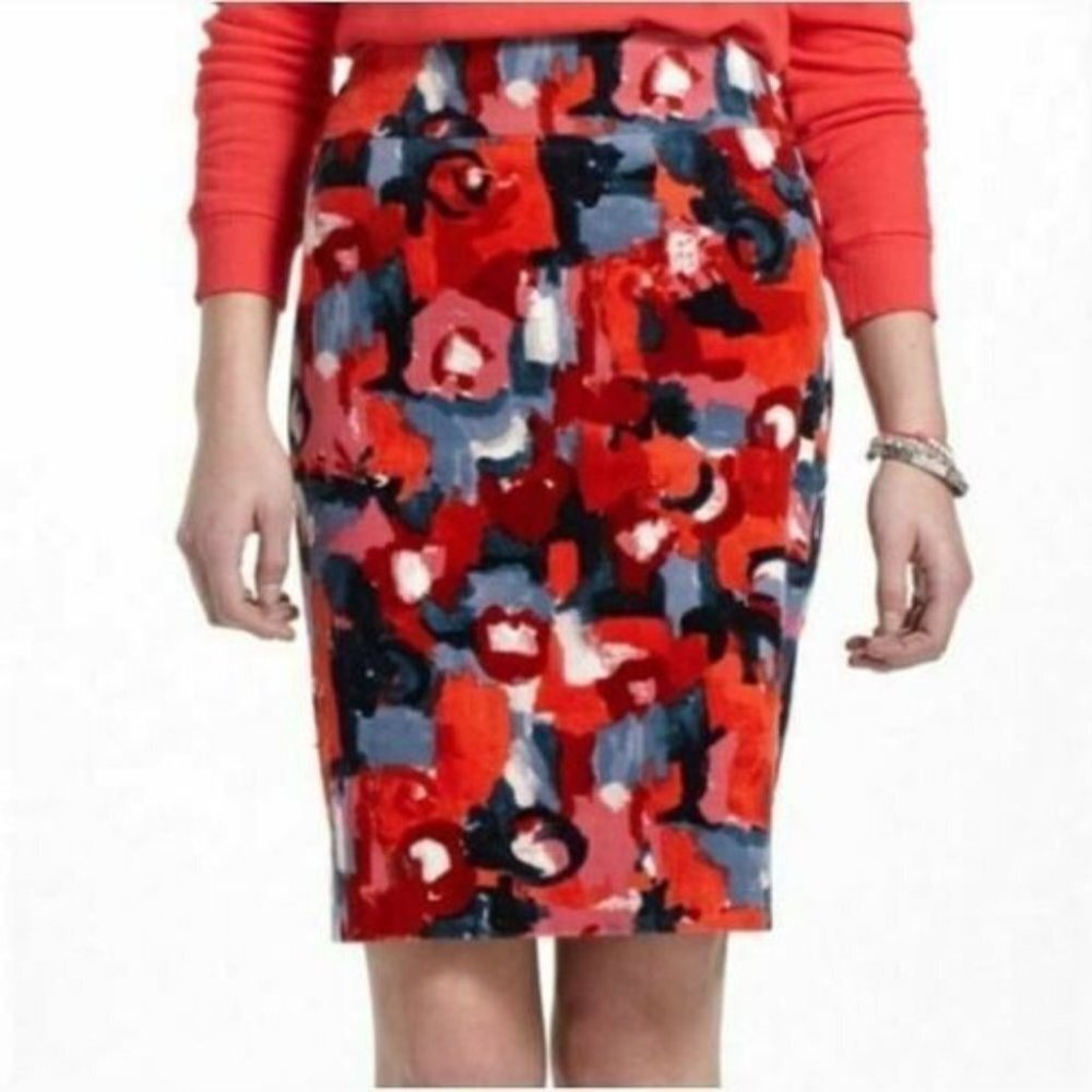 Anthropologie Vanessa Virginia Red Floral Corduroy Knee length pencil skirt Sz 8